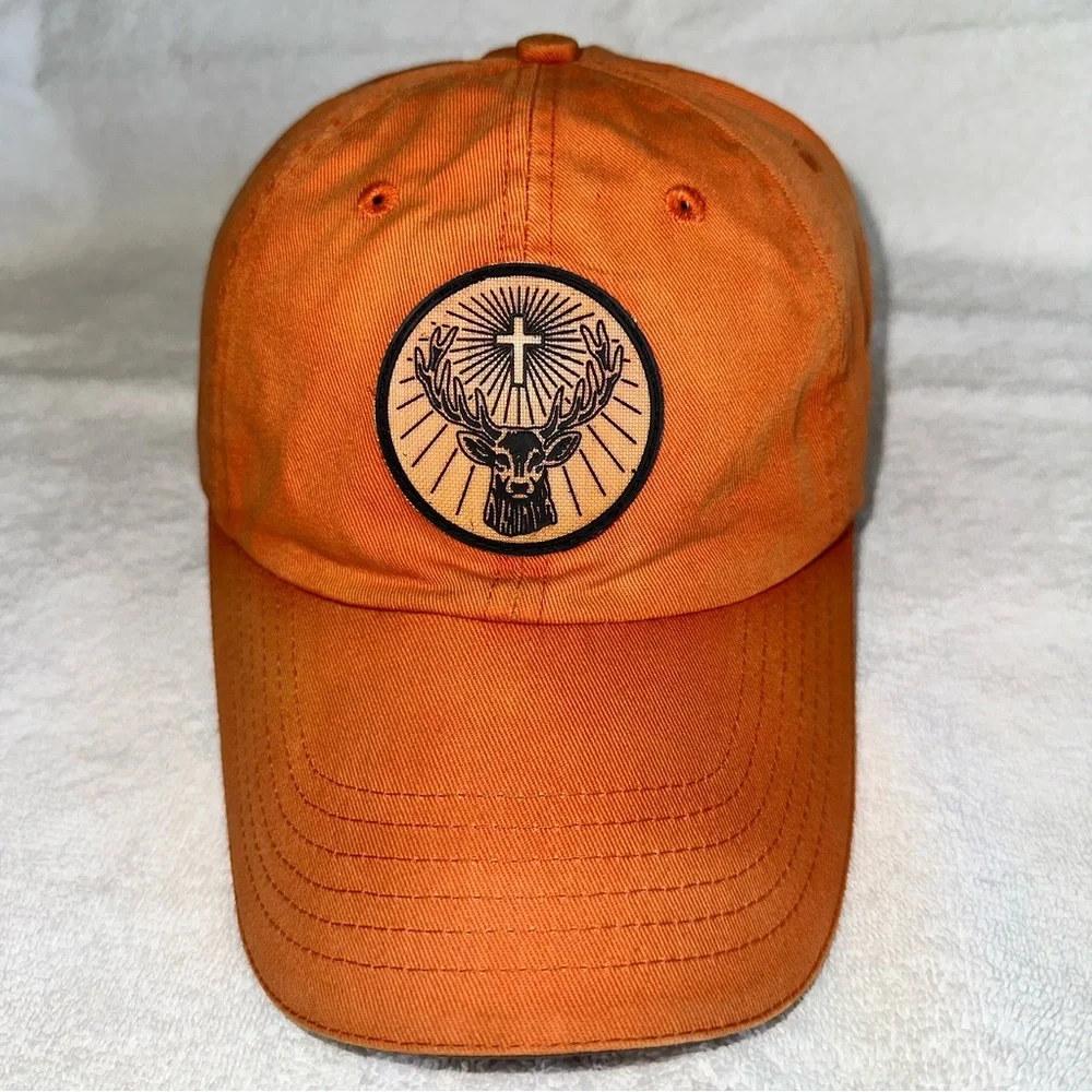 Jagermeister Hat Orange Dad Cap Rubber Patch Stag Logo Adjustable - Picture 2 of 8